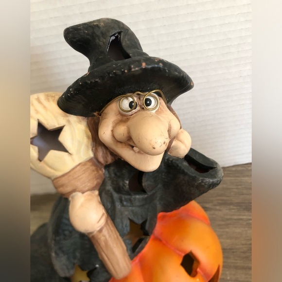 Vtg Halloween Witch and Jack O’Lantern Candle Holder - Picture 8 of 16